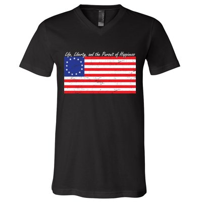 Life Liberty And The Pursuit Of Happiness Flag V-Neck T-Shirt