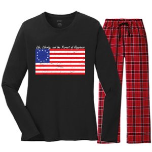 Life Liberty And The Pursuit Of Happiness Flag Women's Long Sleeve Flannel Pajama Set 