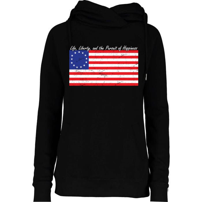 Life Liberty And The Pursuit Of Happiness Flag Womens Funnel Neck Pullover Hood