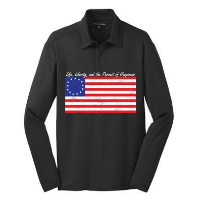 Life Liberty And The Pursuit Of Happiness Flag Silk Touch Performance Long Sleeve Polo