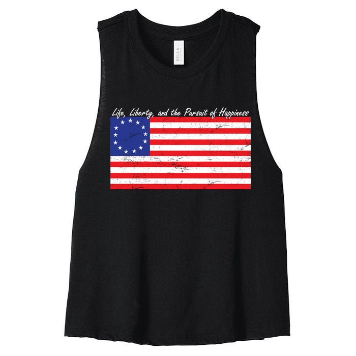 Life Liberty And The Pursuit Of Happiness Flag Women's Racerback Cropped Tank