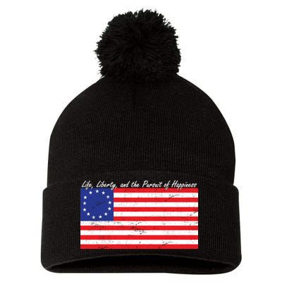 Life Liberty And The Pursuit Of Happiness Flag Pom Pom 12in Knit Beanie