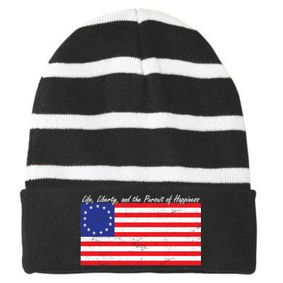 Life Liberty And The Pursuit Of Happiness Flag Striped Beanie with Solid Band