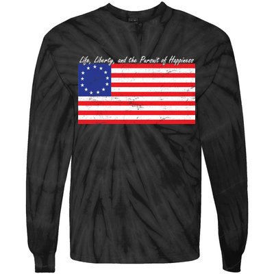 Life Liberty And The Pursuit Of Happiness Flag Tie-Dye Long Sleeve Shirt