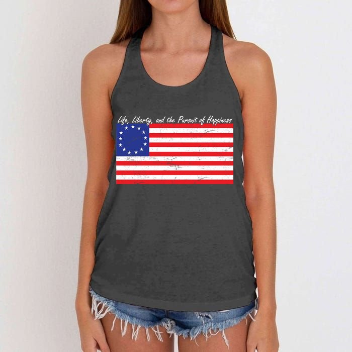 Life Liberty And The Pursuit Of Happiness Flag Women's Knotted Racerback Tank