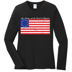 Life Liberty And The Pursuit Of Happiness Flag Ladies Long Sleeve Shirt