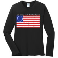 Life Liberty And The Pursuit Of Happiness Flag Ladies Long Sleeve Shirt