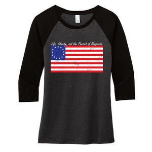 Life Liberty And The Pursuit Of Happiness Flag Women's Tri-Blend 3/4-Sleeve Raglan Shirt