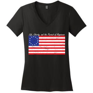 Life Liberty And The Pursuit Of Happiness Flag Women's V-Neck T-Shirt