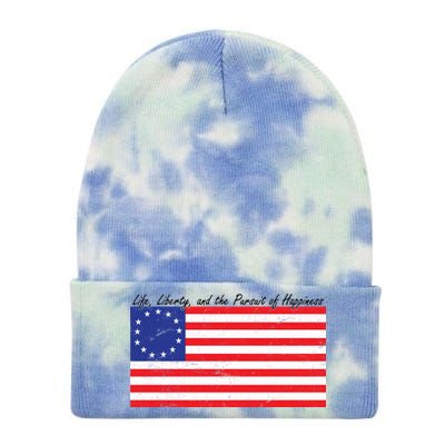 Life Liberty And The Pursuit Of Happiness Flag Tie Dye 12in Knit Beanie