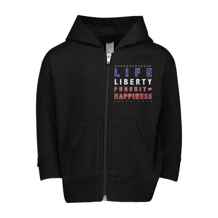 Life Liberty Pursuit Of Happiness Toddler Zip Fleece Hoodie