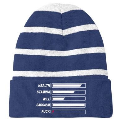 Life Status Bar Striped Beanie with Solid Band