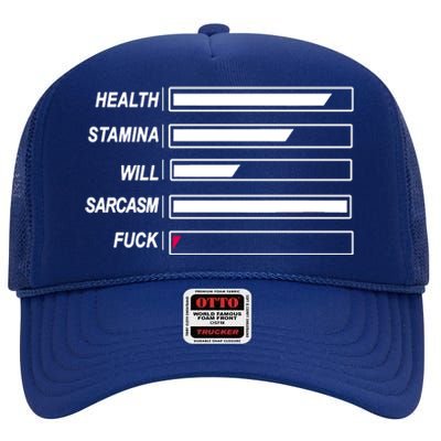 Life Status Bar High Crown Mesh Back Trucker Hat