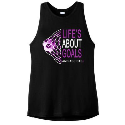 Life's About Goals And Assist Soccer Quote Ladies PosiCharge Tri-Blend Wicking Tank