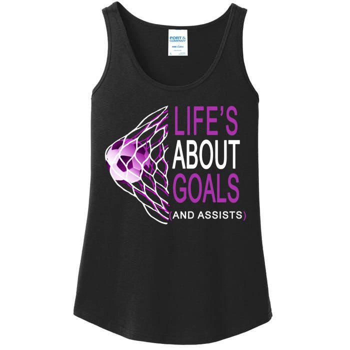 Life's About Goals And Assist Soccer Quote Ladies Essential Tank