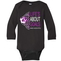 Life's About Goals And Assist Soccer Quote Baby Long Sleeve Bodysuit