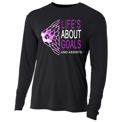 Life's About Goals And Assist Soccer Quote Cooling Performance Long Sleeve Crew