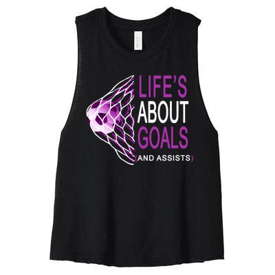 Life's About Goals And Assist Soccer Quote Women's Racerback Cropped Tank