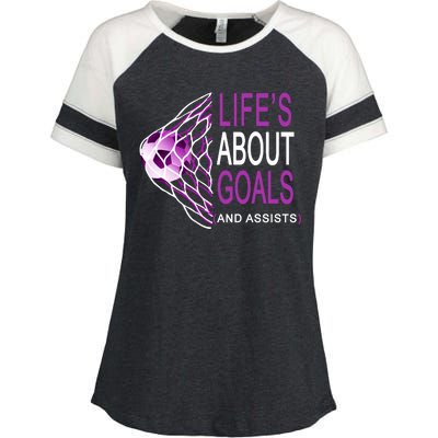 Life's About Goals And Assist Soccer Quote Enza Ladies Jersey Colorblock Tee