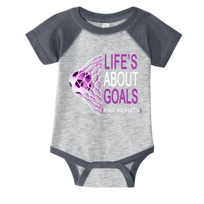 Life's About Goals And Assist Soccer Quote Infant Baby Jersey Bodysuit