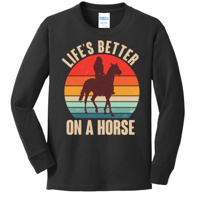 Life's Better On A Horse Cowgirl Vintage Kids Long Sleeve Shirt