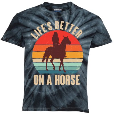 Life's Better On A Horse Cowgirl Vintage Kids Tie-Dye T-Shirt