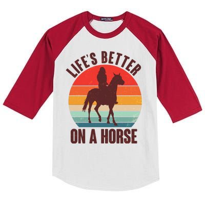 Life's Better On A Horse Cowgirl Vintage Kids Colorblock Raglan Jersey