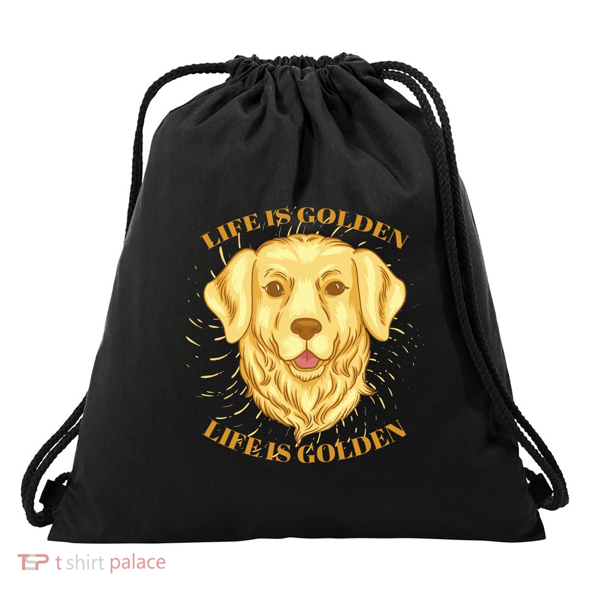 Life Is Golden Dog Drawstring Bag