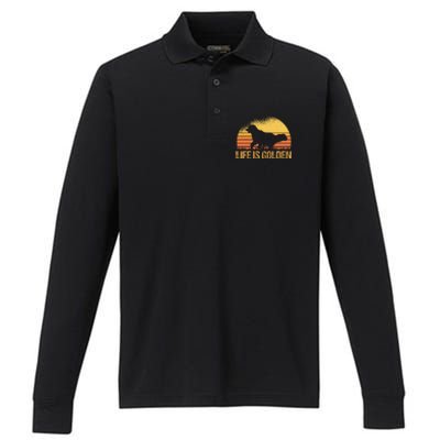 Life Is Golden Dog Golden Retriever Lover Golden Retriever Performance Long Sleeve Polo