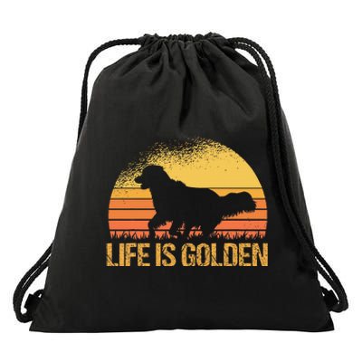 Life Is Golden Dog Golden Retriever Lover Golden Retriever Drawstring Bag