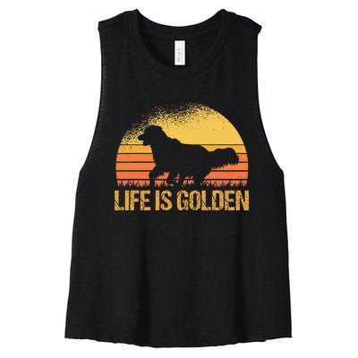 Life Is Golden Dog Golden Retriever Lover Golden Retriever Women's Racerback Cropped Tank