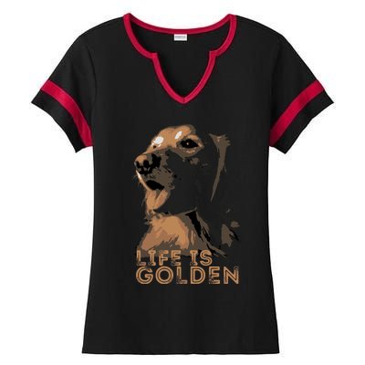 Life Is Golden Retriever Dog Premium Ladies Halftime Notch Neck Tee