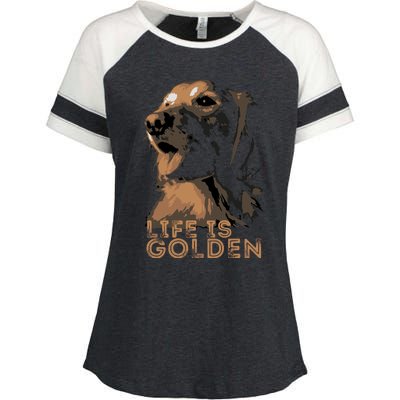 Life Is Golden Retriever Dog Premium Enza Ladies Jersey Colorblock Tee