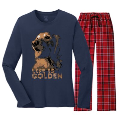 Life Is Golden Retriever Dog Premium Women's Long Sleeve Flannel Pajama Set 