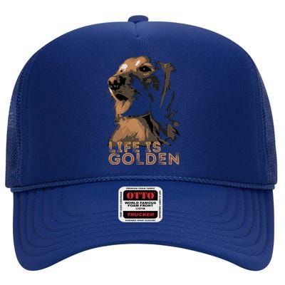 Life Is Golden Retriever Dog Premium High Crown Mesh Back Trucker Hat