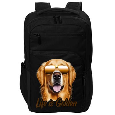 Life Is Golden Funny Golden Retriever Cute Dog Good Pet Life Impact Tech Backpack