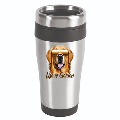 Life Is Golden Funny Golden Retriever Cute Dog Good Pet Life 16oz Travel Tumbler