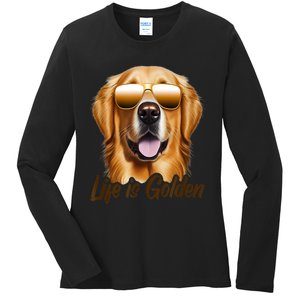 Life Is Golden Funny Golden Retriever Cute Dog Good Pet Life Ladies Long Sleeve Shirt