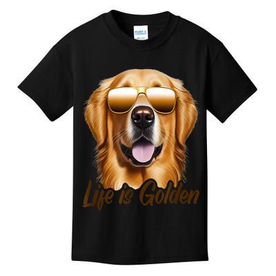 Life Is Golden Funny Golden Retriever Cute Dog Good Pet Life Kids T-Shirt