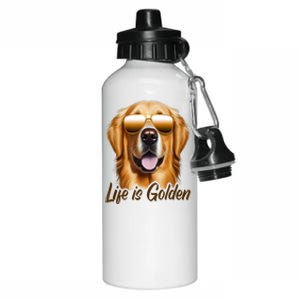 Life Is Golden Funny Golden Retriever Cute Dog Good Pet Life Aluminum Water Bottle