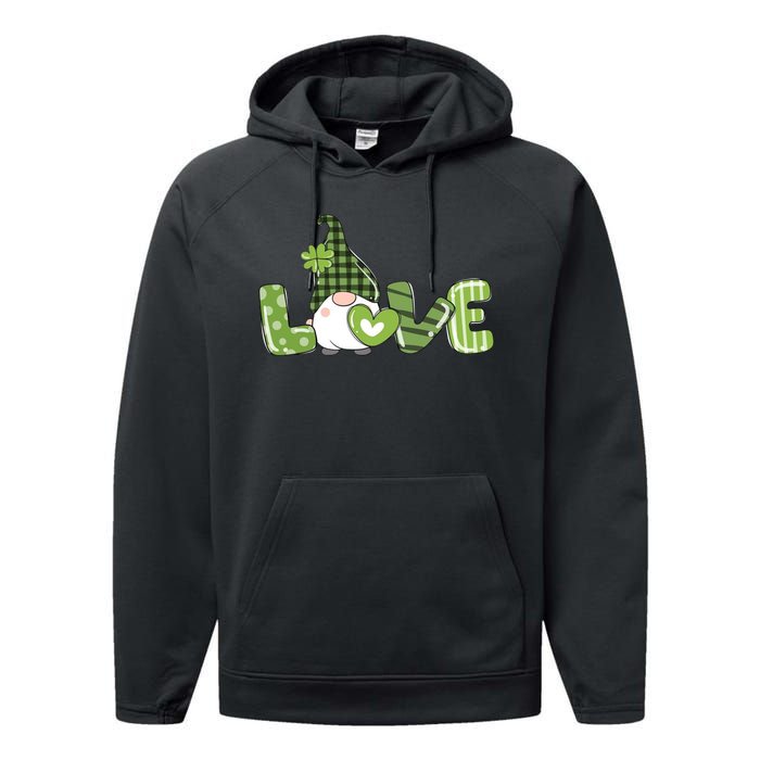 Love Irish Gnome Cute St Patricks Day Performance Fleece Hoodie