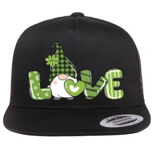 Love Irish Gnome Cute St Patricks Day Flat Bill Trucker Hat