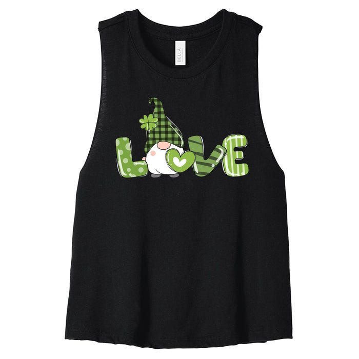 Love Irish Gnome Cute St Patricks Day Women's Racerback Cropped Tank