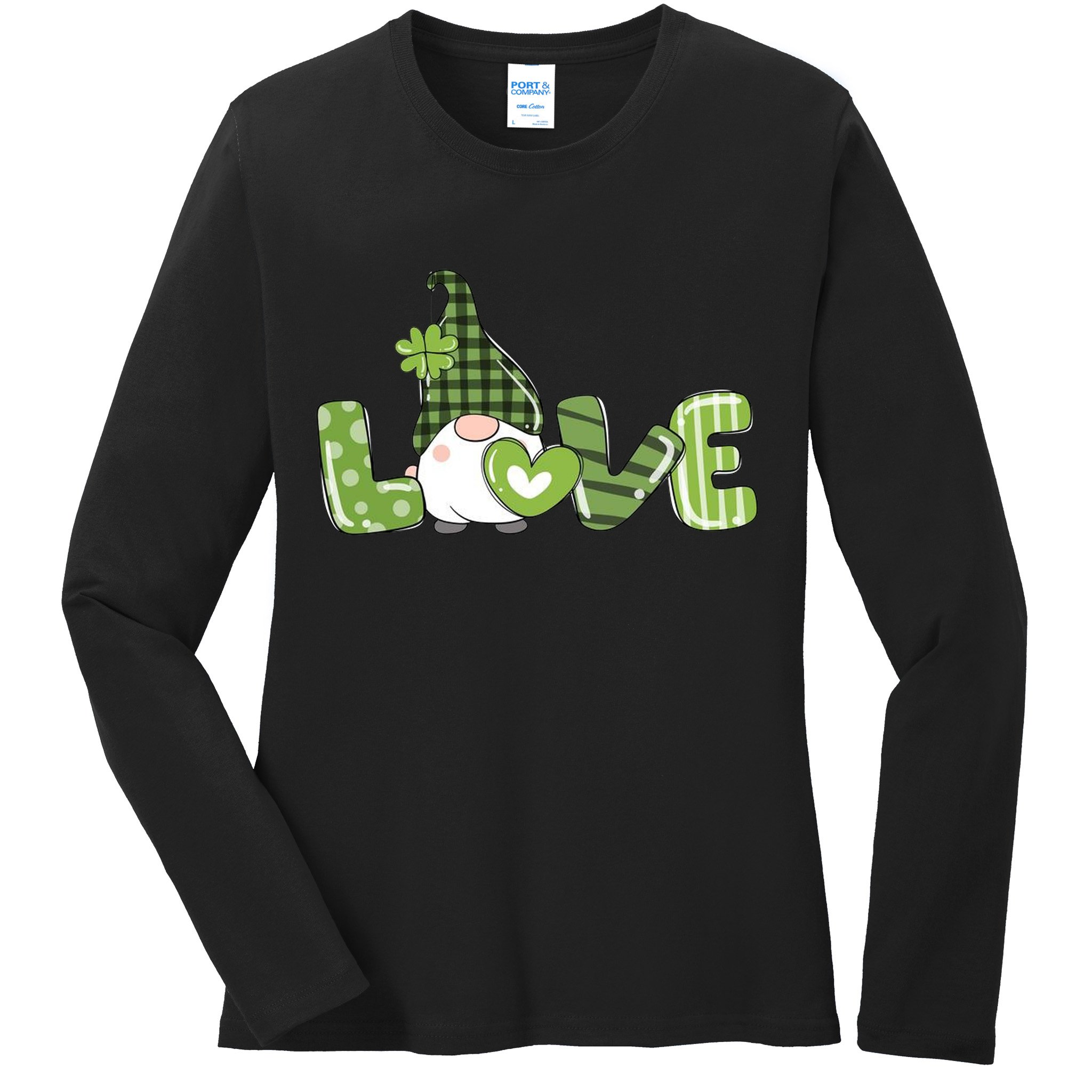 Love Irish Gnome Cute St Patricks Day Ladies Long Sleeve Shirt