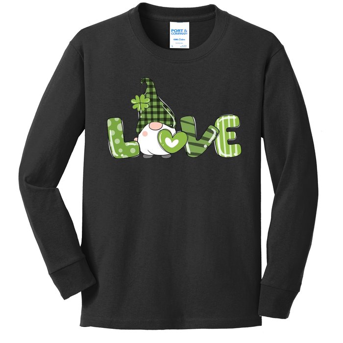 Love Irish Gnome Cute St Patricks Day Kids Long Sleeve Shirt