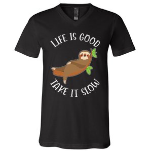 Life Is Good Take It Cute Sloth V-Neck T-Shirt