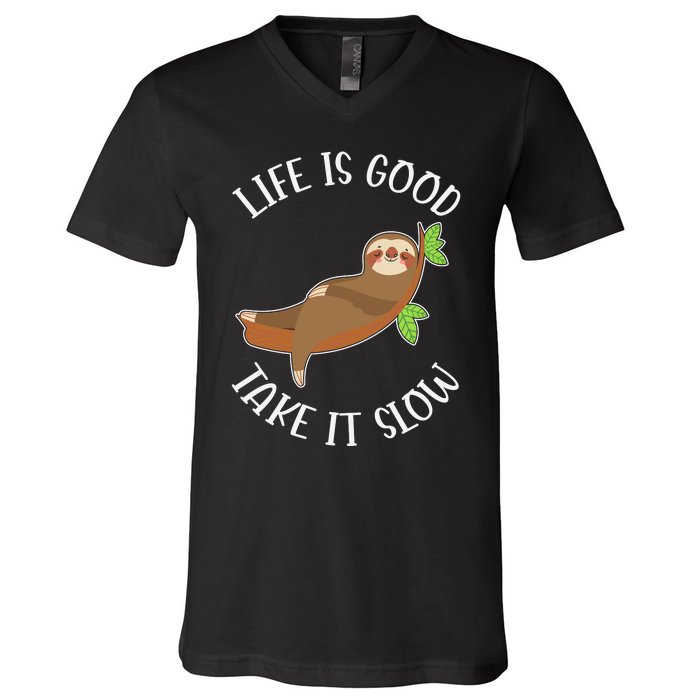 Life Is Good Take It Cute Sloth V-Neck T-Shirt