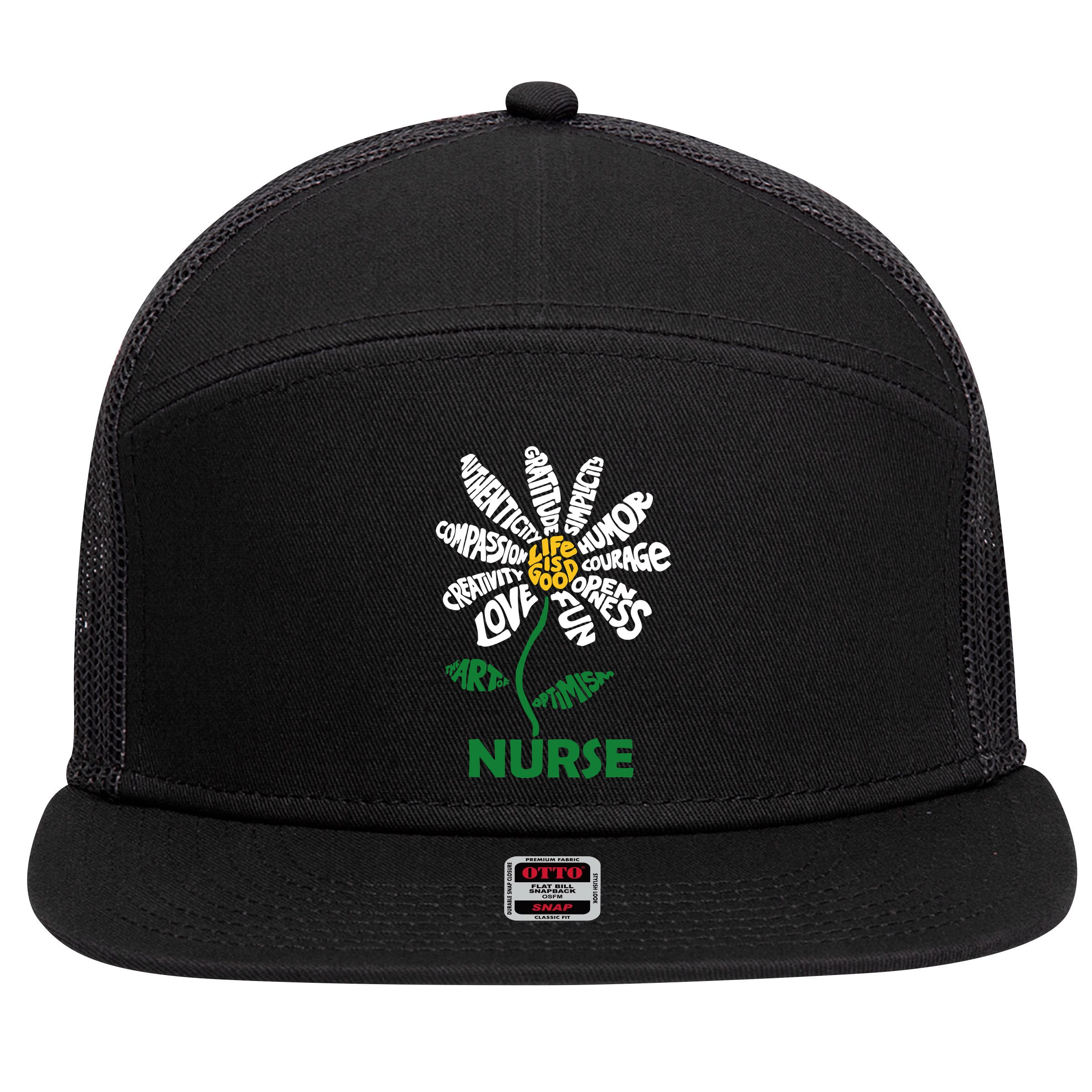 Life Is Good Nurse Flower The Art Of Optimism 7 Panel Mesh Trucker Snapback Hat