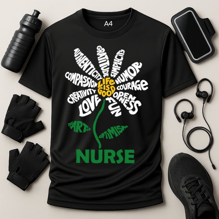 Life Is Good Nurse Flower The Art Of Optimism Cooling Performance Crew T-Shirt