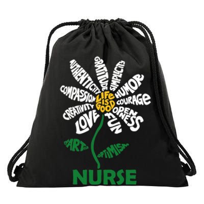 Life Is Good Nurse Flower The Art Of Optimism Drawstring Bag